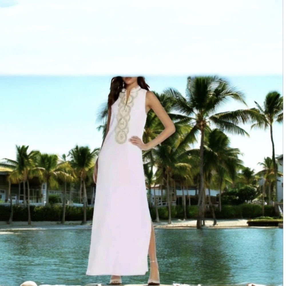 Lilly Pulitzer White Maxi Dress With Gold Detail Size 0